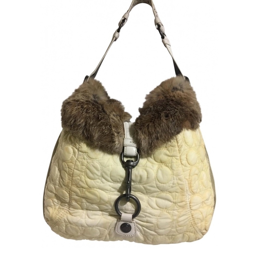 Coach vintage Chic Cream Quilted Shoulder Bag with Fur Trim